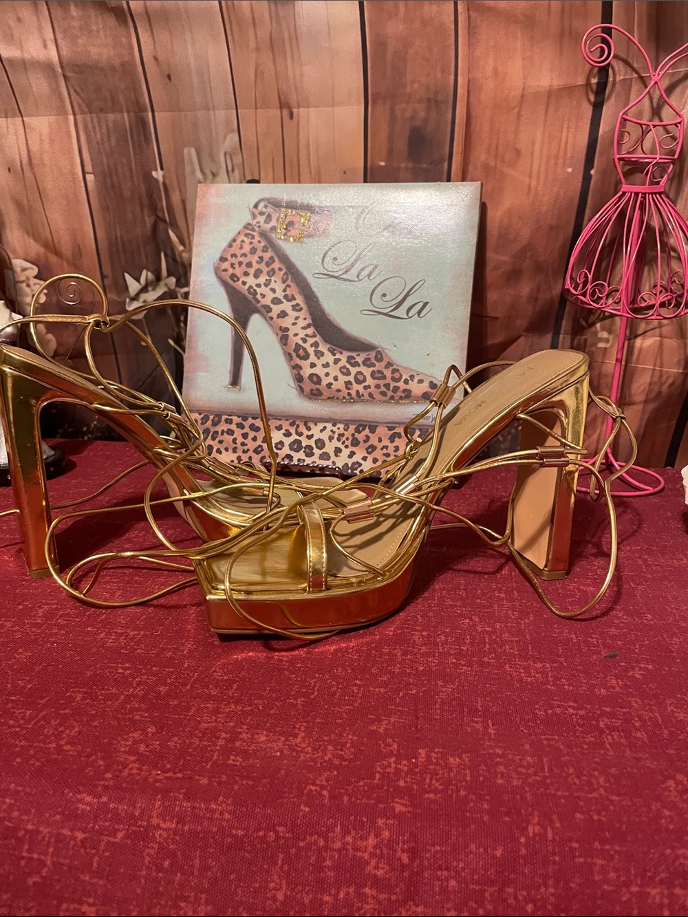 Fashion Nova Metallic Gold Lace-Up Platform Heels